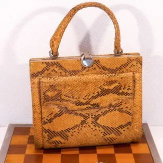 Vintage slangeskinds håndtaske med spejl