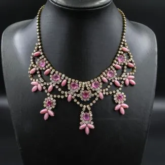 Vintage rhinstens collier i lyserøde & klare sten!