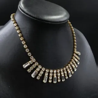 Vintage rhinstens halscolier med klare sten i gyldne fatninger