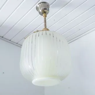 Vidunderlig stribet, hvid vintage glaspendel (55)