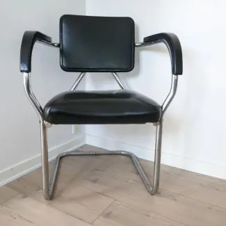 Vintage barber stol med chrom stel og sort betræk