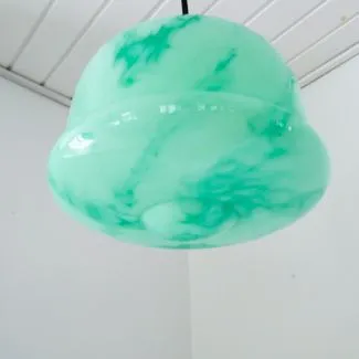 Æblegrøn meleret glas lampe fra 1930/1940 (H:20)