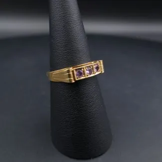 Vintage 14 karat guldring med lyserøde sten fra Siersbøl (56)