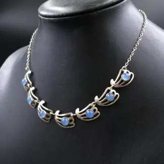 Vintage sølvhalskæde med blå sten (40)