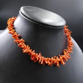 Vintage halskæde af koral-stave og ny sølvlås (37)