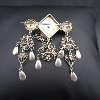 Norsk antik søjle broche af 835 sølv (5 x 6 cm)