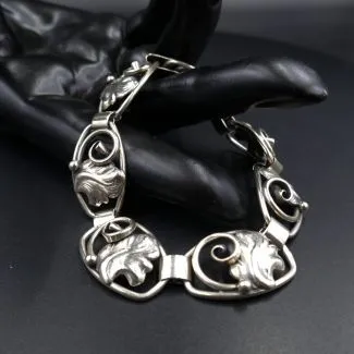 Vintage leddelt sølvarmbånd med bladværk (19,5)