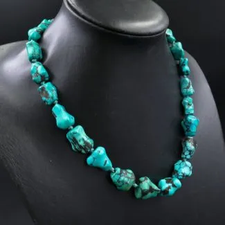 Fenster halskæde med store blålige/brogede turkis (50)