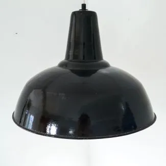 Stor flot industri lampe i sort med hvid emalje