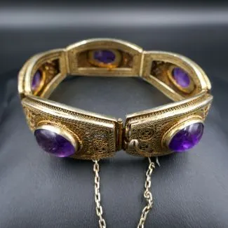 Vintage filigran armlænke i forgyldt sølv og ametyst (18)