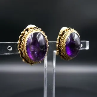 Store øreclips af forgyldt sølv filigran og ametyst fra Fenster (1,7 x 2)