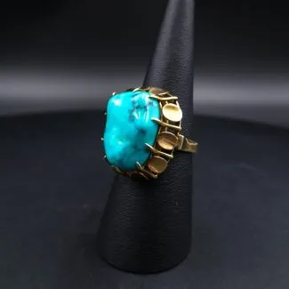 Exceptionel cocktailring i 14 karat med stor turkis