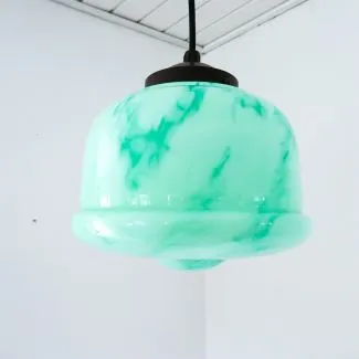 Æblegrøn meleret glas lampe fra første halvdel af forrige århundrede