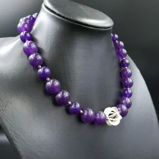 Designer halskæde med store polerede ametyst perler og sølv (46)