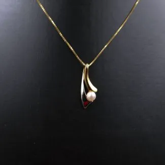 Otte kt guldhalskæde med tofarvet 14 kt vedhæng (42)