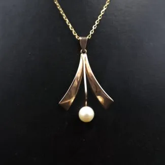 Otte karat guldhalskæde med perle guld-vedhæng (5)