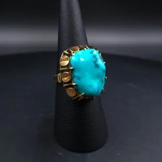 Exceptionel cocktailring i 14 karat med stor turkis (57)