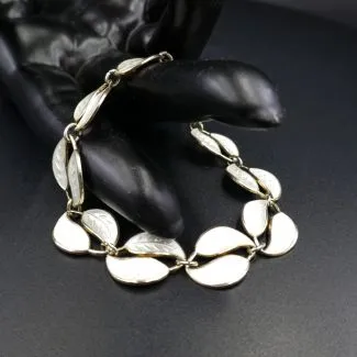 Vintage hvid emalje armbånd i forgyldt sølv