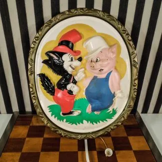 Vintage Disney børnelampe med motiv fra De Tre Små Grise.