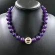 Designer halskæde med store polerede ametyst perler og sølv