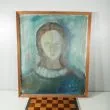 Vintage oliemaleri med kvindeportræt i træ-ramme fra 1963