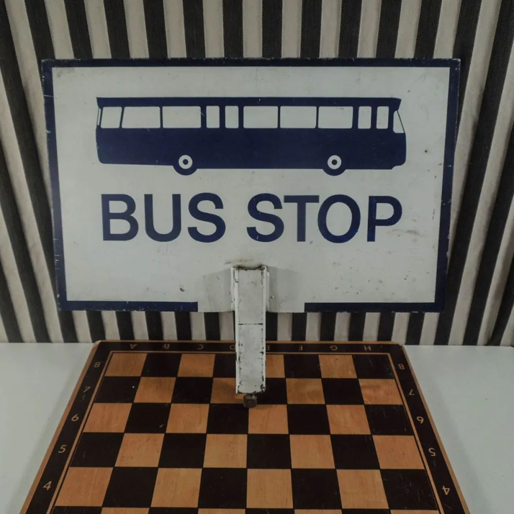 Vintage dobbelt Bus-Stop skilt i metal.