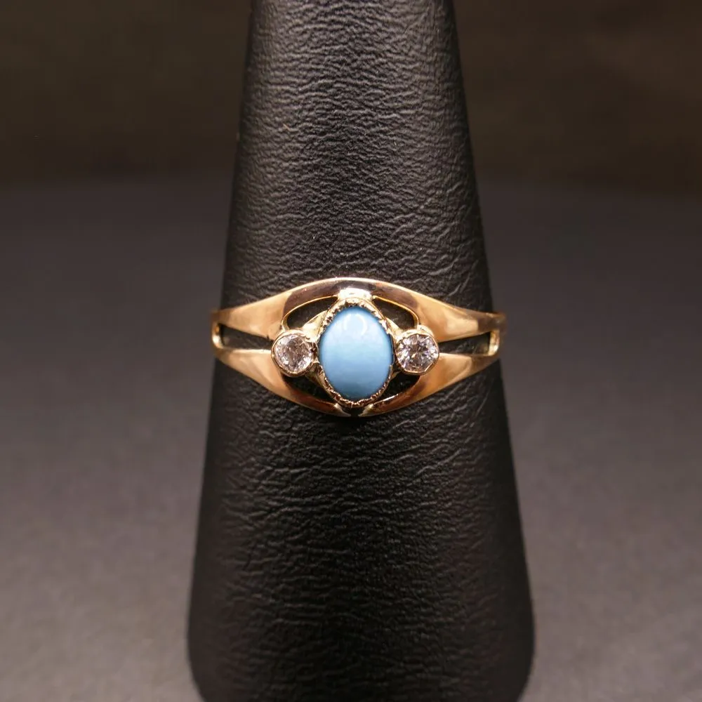 Vintage guldring med turkis og klare sten