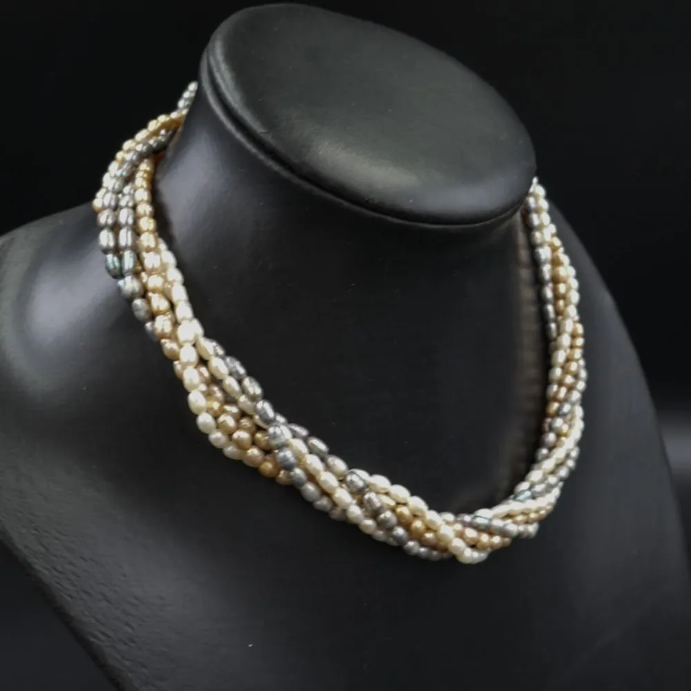 Vintage perle-collier samlet af tre halskæder i forskellige farver!