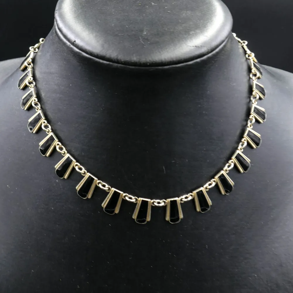 Vintage halscollier fra Volmer Bahner i forgyldt sølv og sort emalje