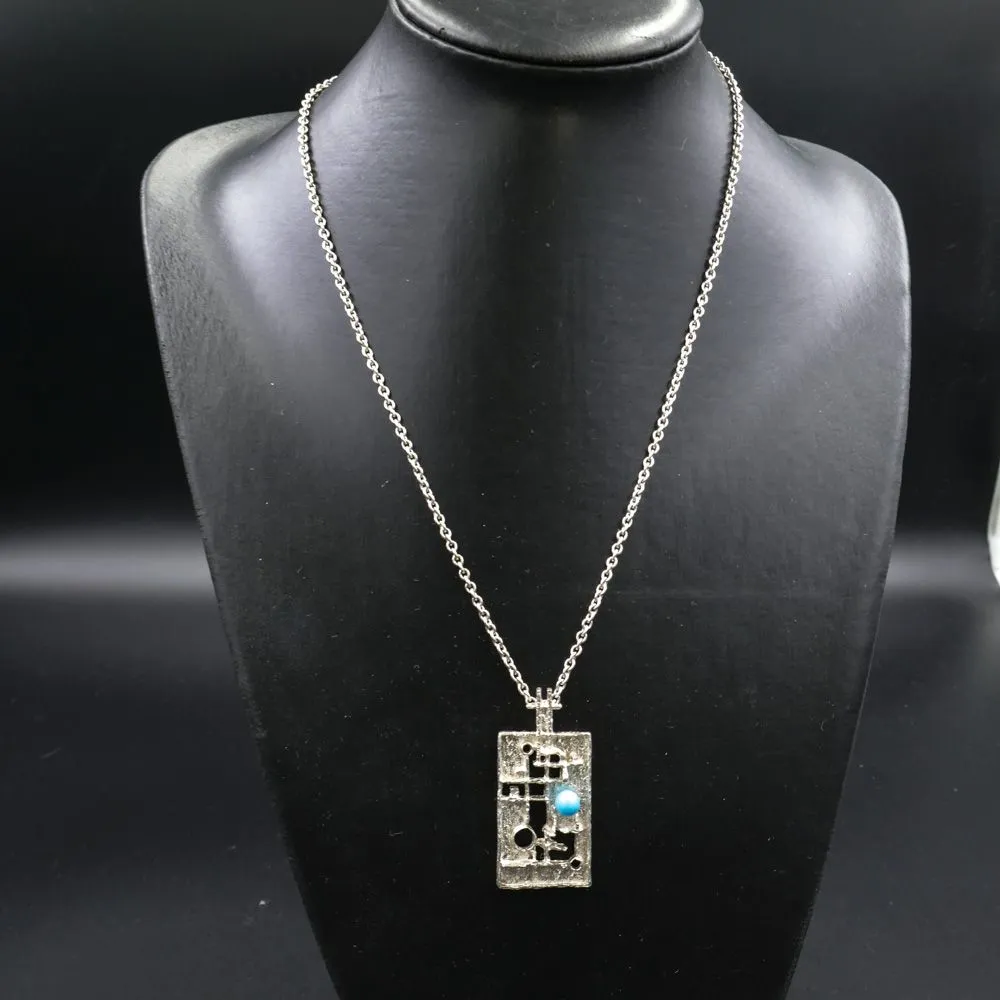 Skulturel vintage halskæde af sølv med turkise perler fra Siersbøl