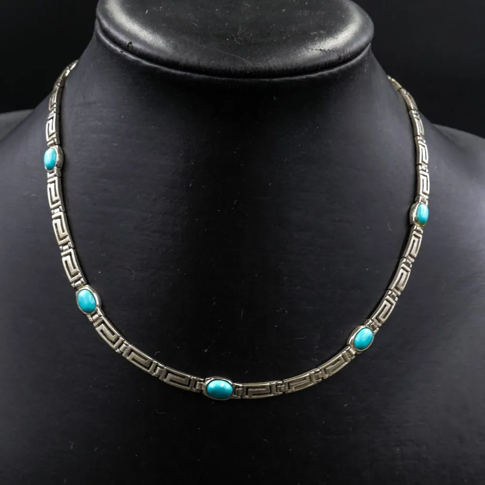 Vintage halscollier i sølv og turkis-farvet sten 