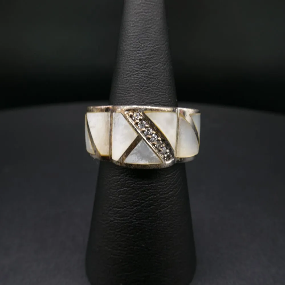 Vintage Aagaard ring i sterling sølv, med perlemor & klare zirkonia