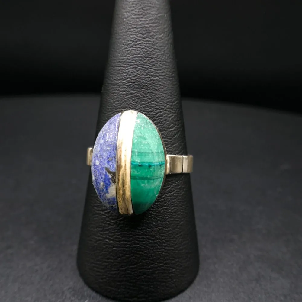 Vintage ring af sølv med malakit og lapis lazuli

