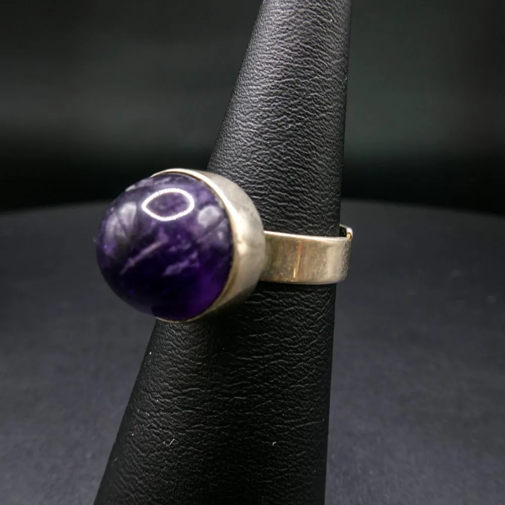Svensk vintage sølv klemme-ring med stor ametyst
