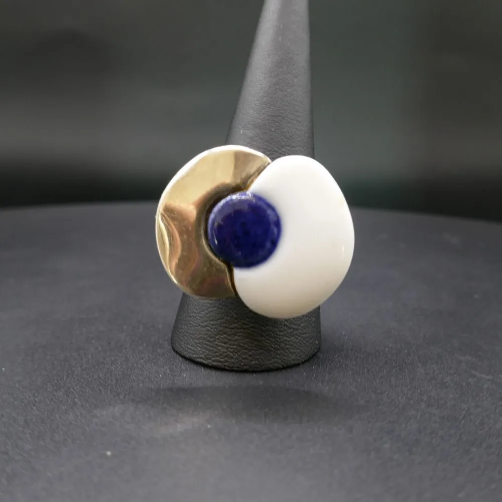 Vintage ring fra A. Michelsen i sterling sølv & porcelæn (XXL 67)