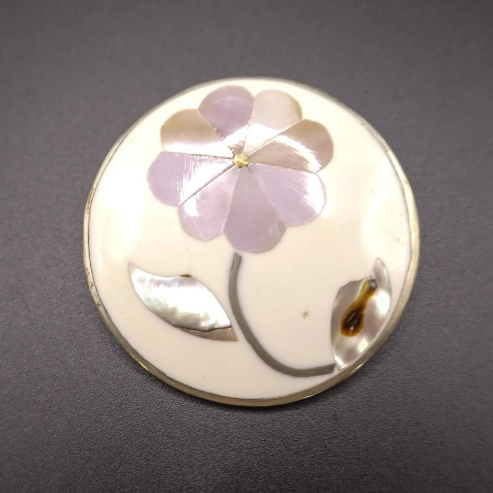 Vintage sølv-broche/vedhæng med perlemors mosaik