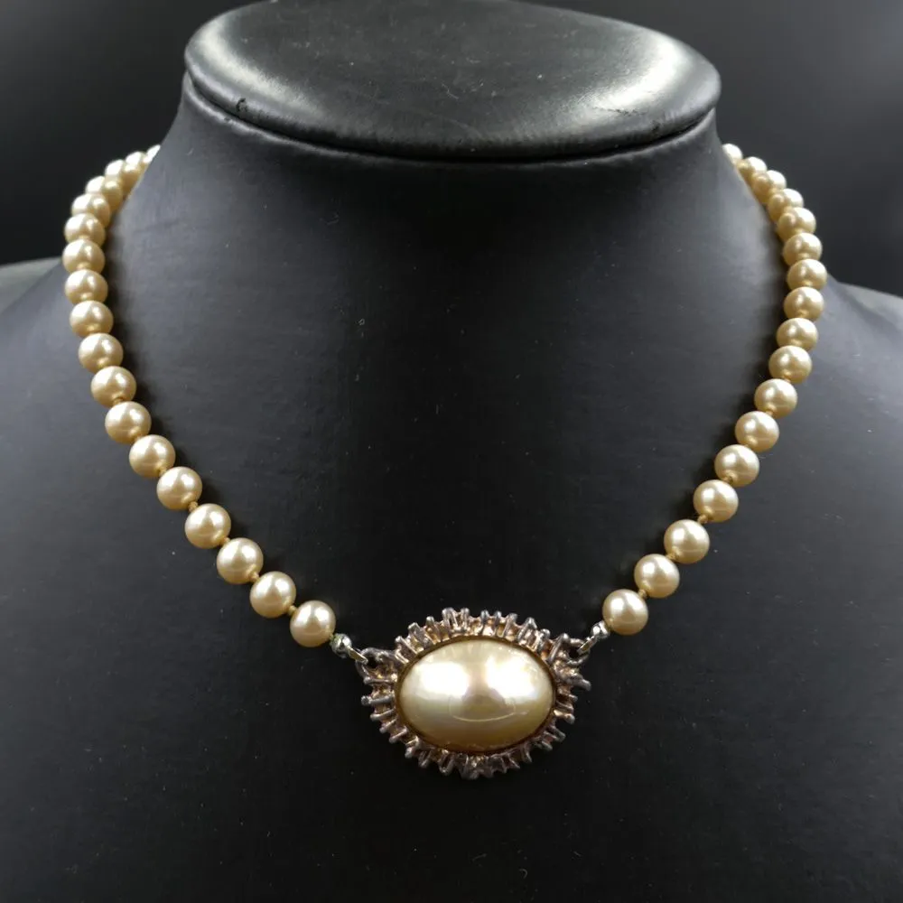 Vintage faux perle sæt sat i sterling sølv