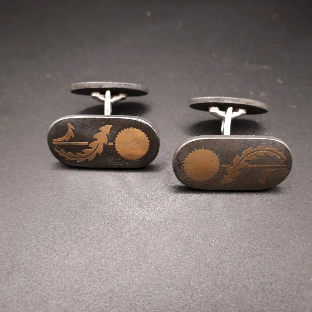 Georg Jensen manchetknapper fra Harald Nielsen i sølv og jern-emalje