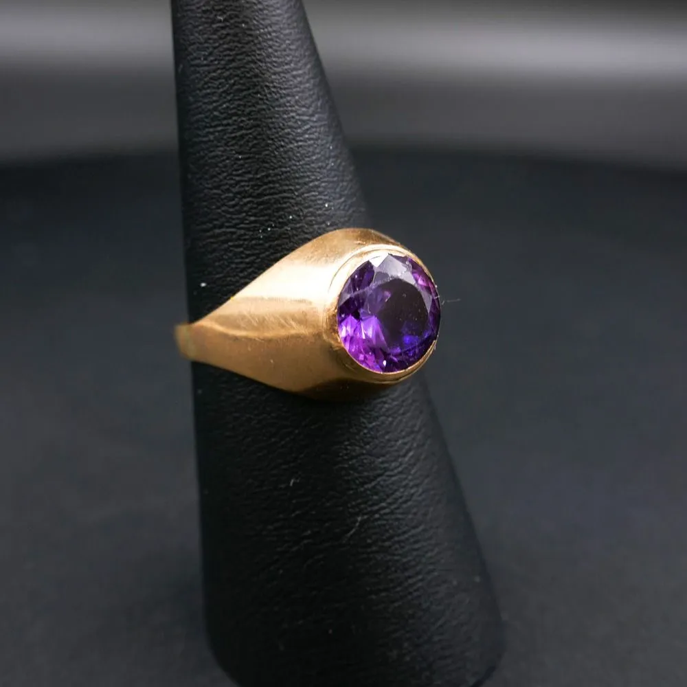 Vintage høj guldring med lilla sten