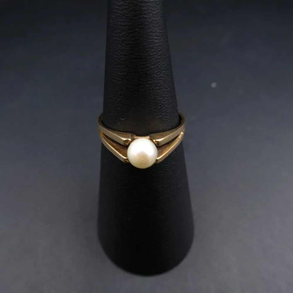 Vintage guldring med ægte perle