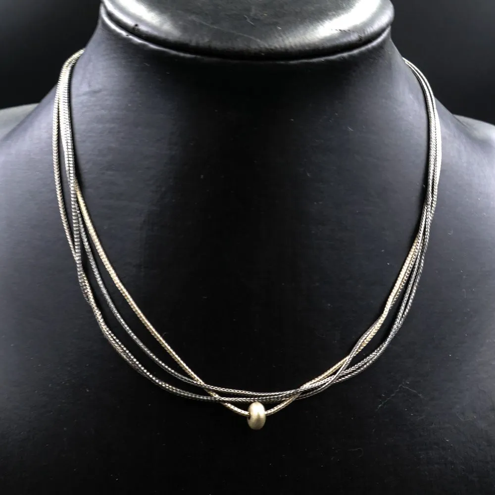 Vintage fireradet halskæde af sterling sølv med lille sølvperle 