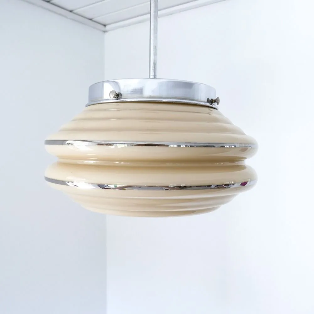 Art Deco beige glaslampe med sølvstriber