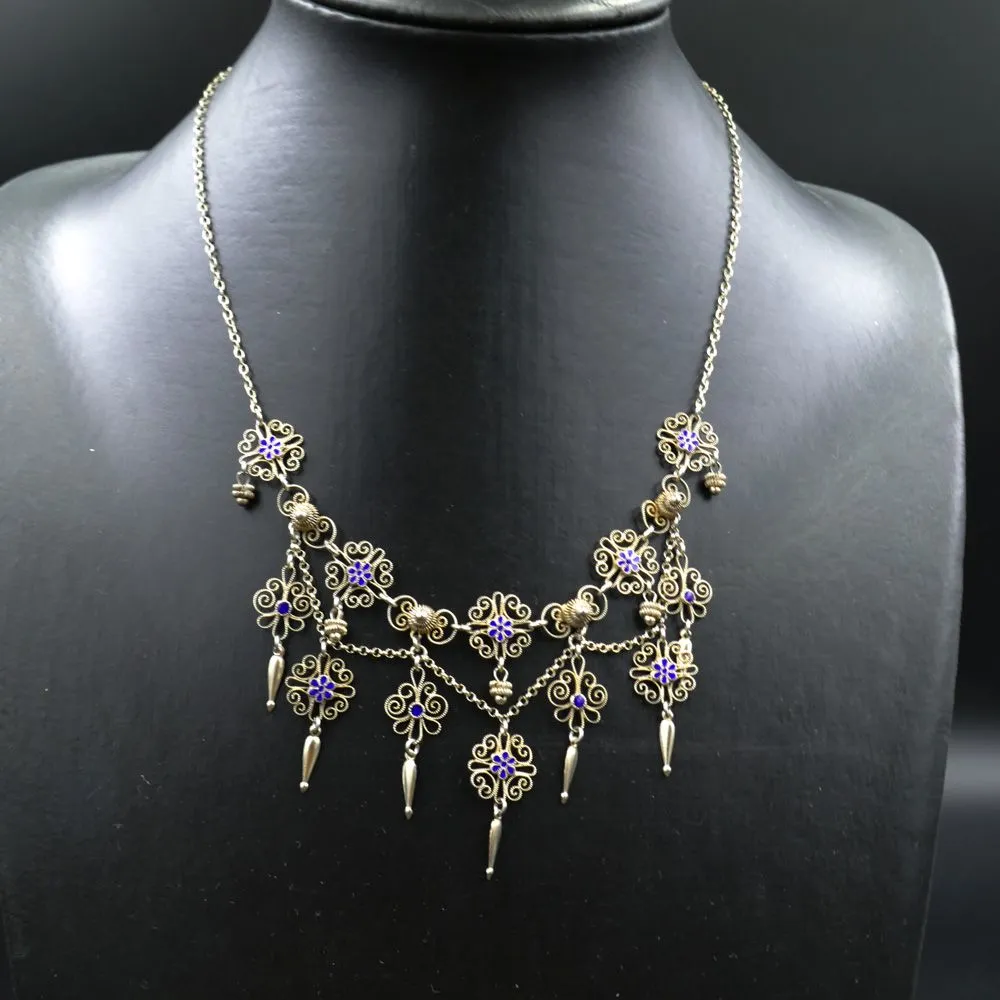 Vidunderlig, antik halscollier fra Bernhard Hertz i sølv & natblå emalje