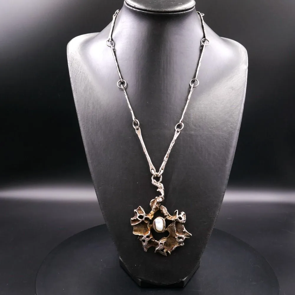 Vintage brutalist halskæde fra Jens Guðjónsson af sterling sølv