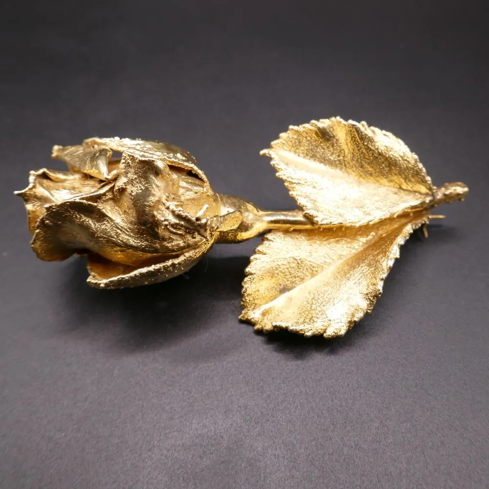 Kæmpe stor forgyldt sølv rose-broche fra Leo Askhim