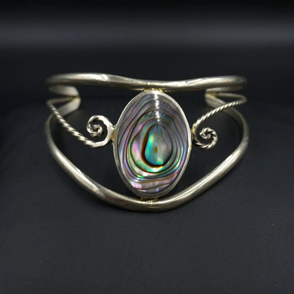 Vintage forsølvet klemme armring med abelone-skal