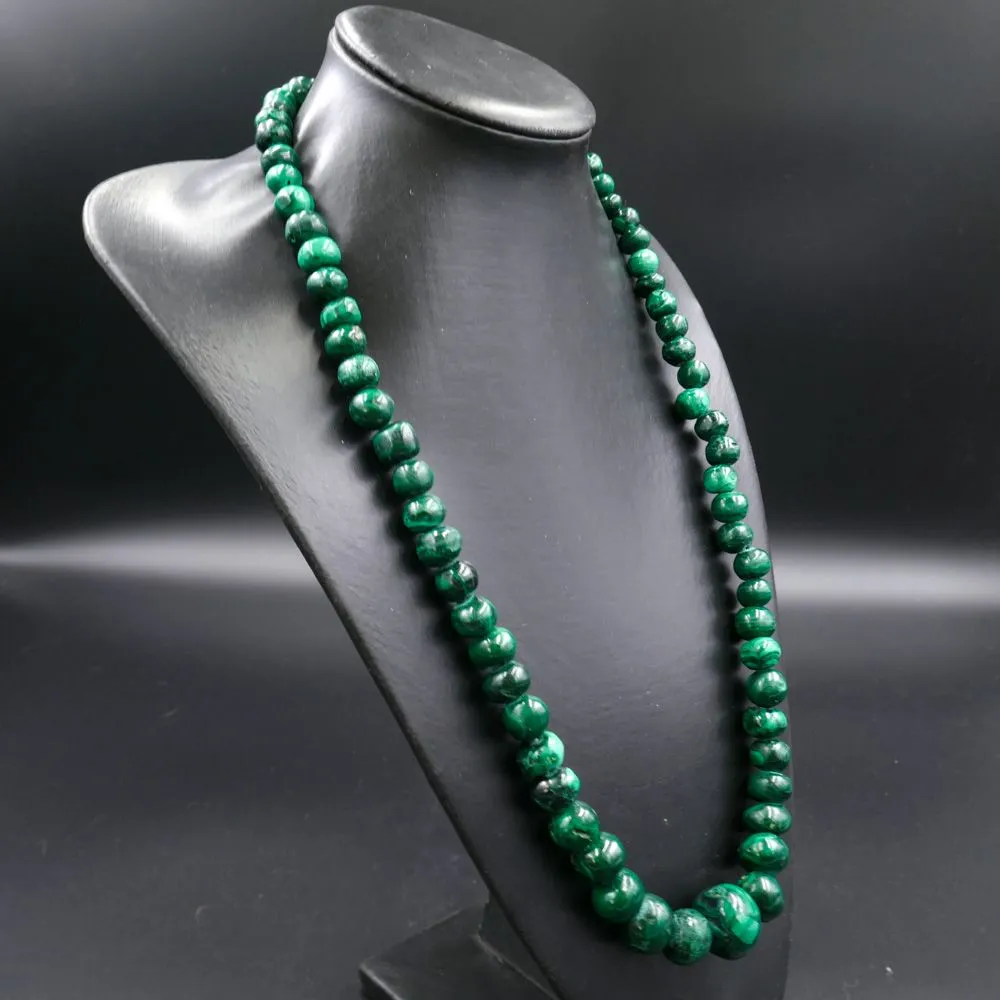 Tung vintage halskæde med kæmpestore perler i ægte malakit