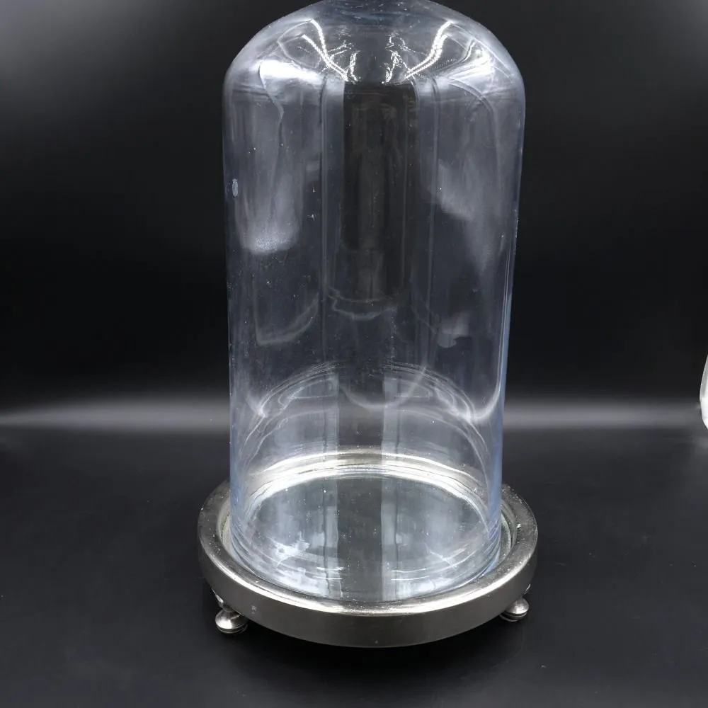 Stor fransk glas montre/kuppel på base af chrom