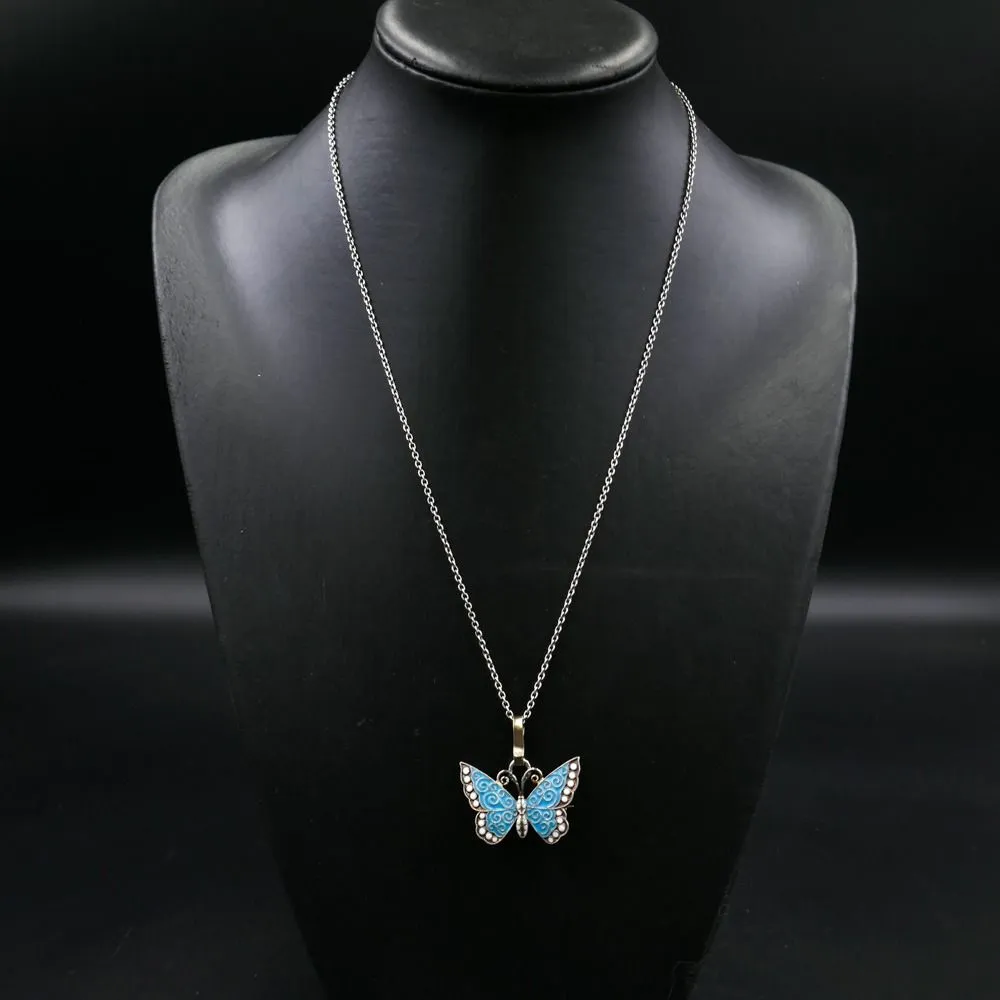 Antik emalje sommerfugl broche/halskæde fra D. Andersen